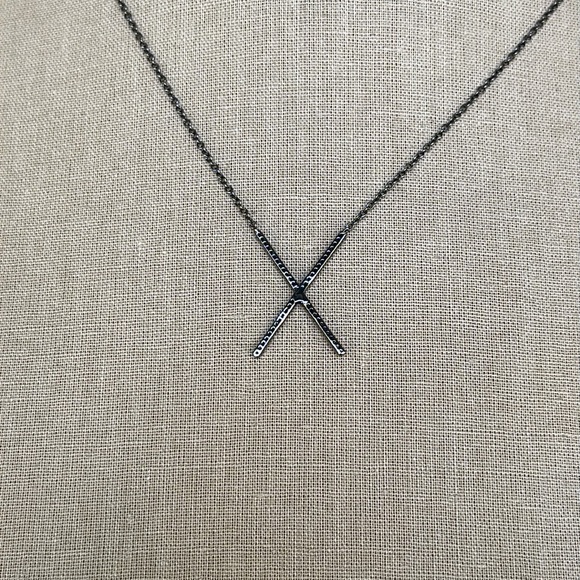 Theodosia Jewelry Oxidized Sterling and Pave Diamond X Necklace - Picture 4 of 11